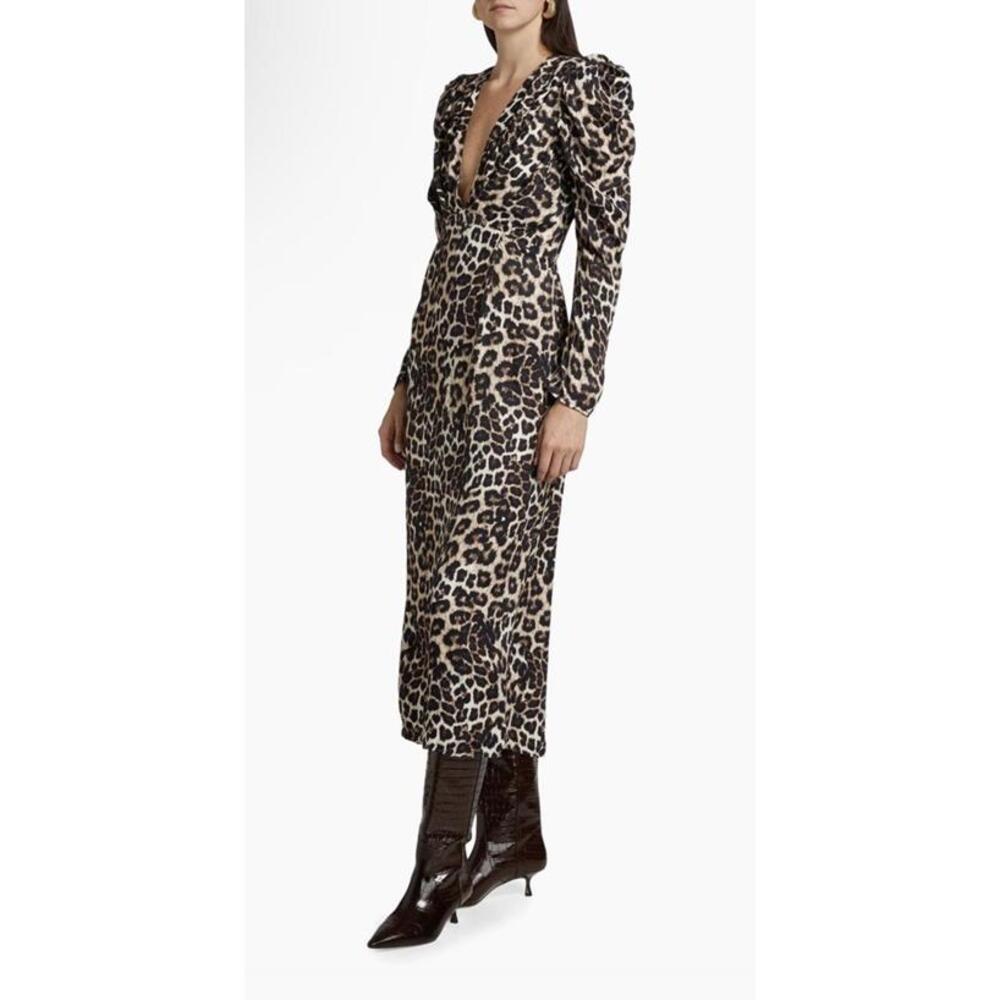 New Farm Rio Leopard V-Neck Midi-Dress In Natural Cream Size M $230 - Picture 4 of 14